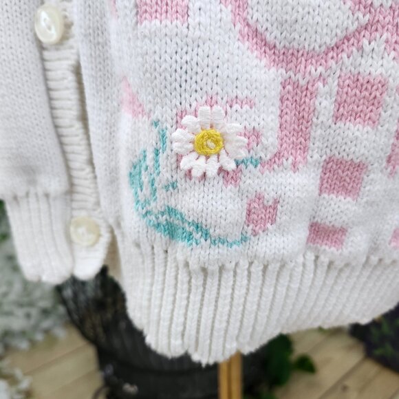 Vintage 1980's White Cotton Cardigan with Crochet Flowers, Quilt Bonnet Cottage - Picture 10 of 15